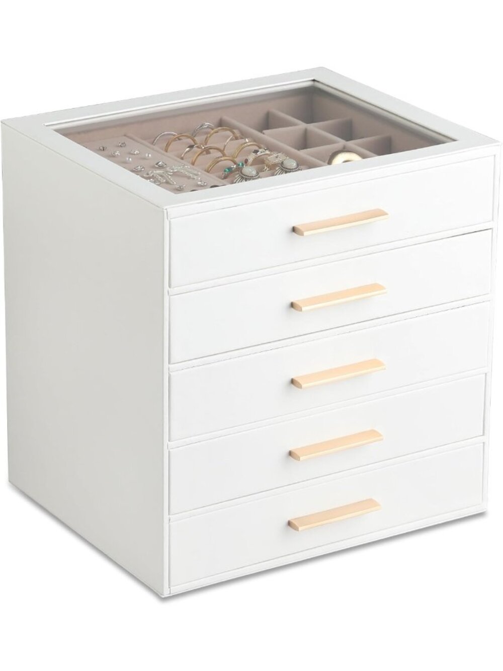 Elegant Jewelry Box Organizer for Women - Clear Lid, 5 Drawer Storage Solution